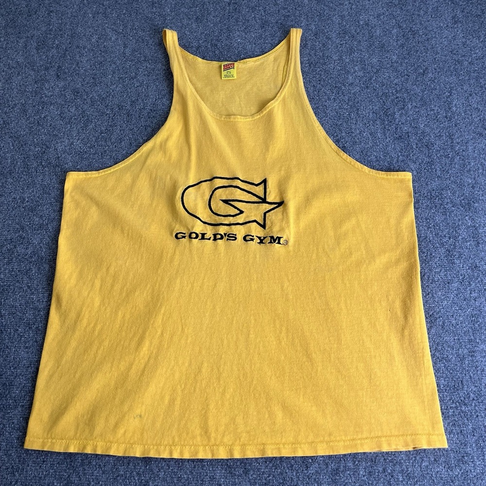 Vintage Gold's Gym Men's Size XL Yellow Stringer Tank Top Muscle Embroidered 80s